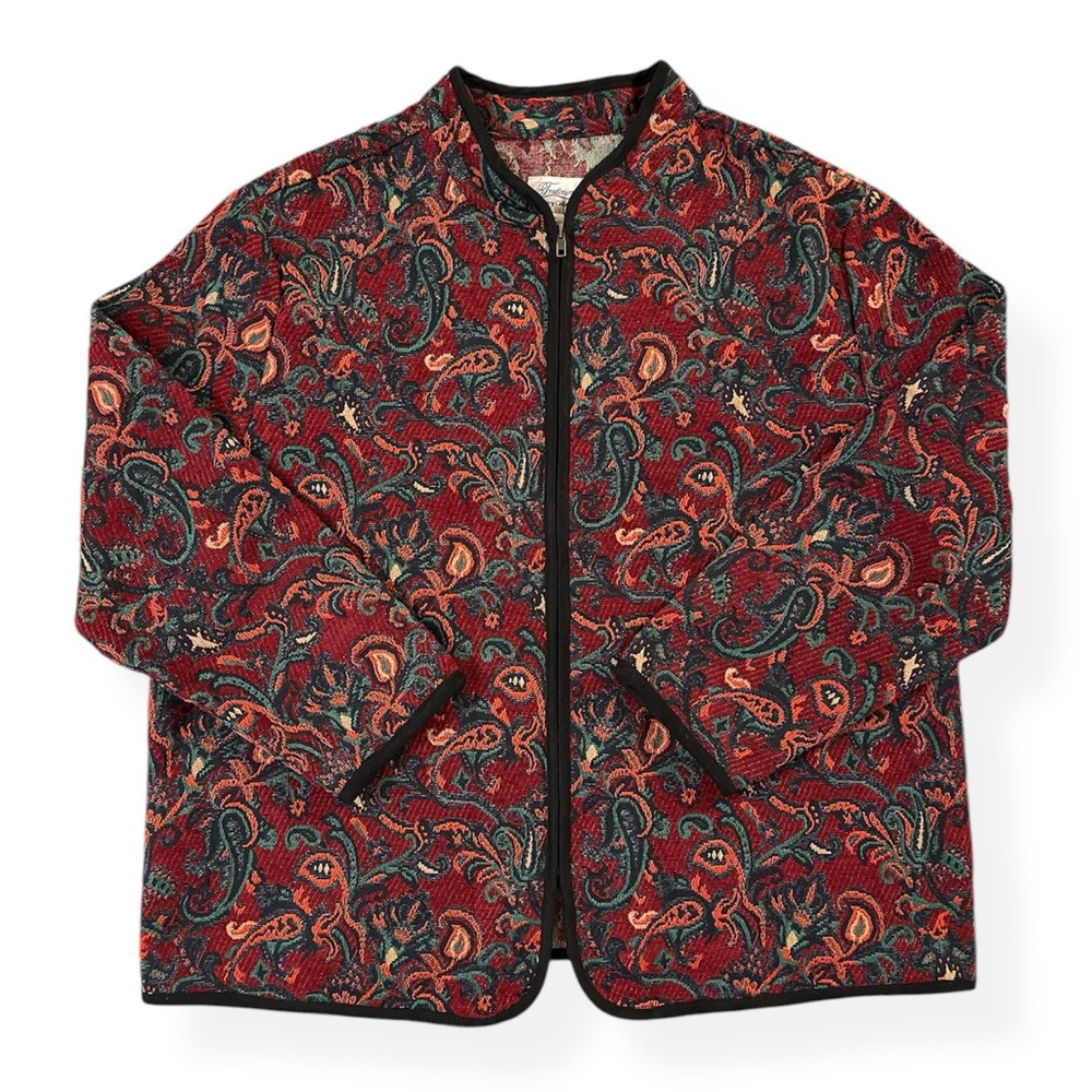 Tradition Country Collection Vintage Paisley Tapestry Zippered Blazer Boho Chic